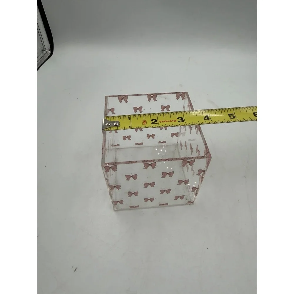Aslsiy Cute Coquette Pink Bow Pen Holder White 1 Compartment Acrylic